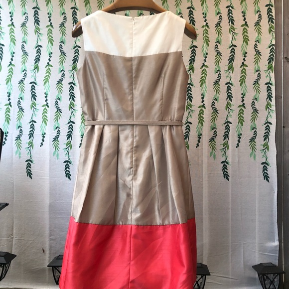 Laura shimmering dress cream, orange colour block sz 10 lined with belt, - Picture 3 of 4